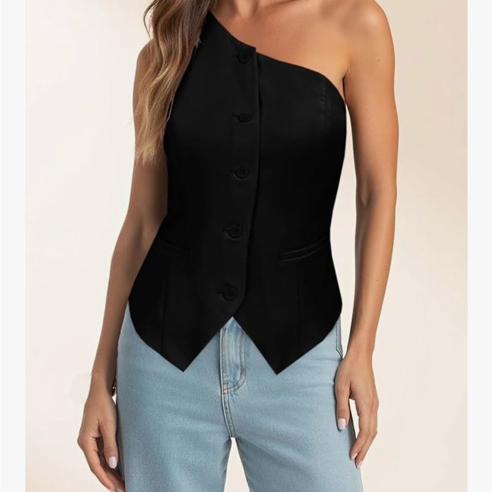 Elegant Black One-Shoulder Women's Top